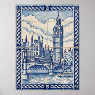 Londen Big Ben Blauwe Portugese Azulejo Kunst Poster