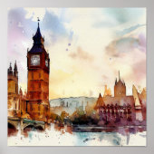 Londen-Big Ben-C, Waterverf Poster (Voorkant)
