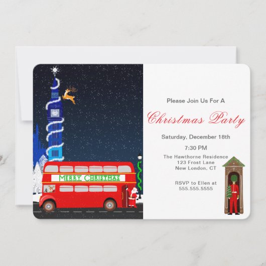 Londen Big Ben Double Decker Bus Vrolijk Kerstfees Kaart (Voorkant)