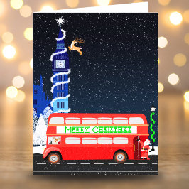 Londen Big Ben Double Decker Bus Vrolijk Kerstfees Kaart