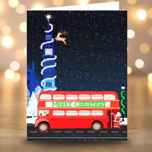 Londen Big Ben dubbeldekker bus Prettig kerstfeest Kaart
