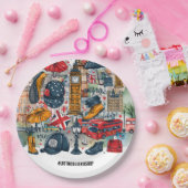 Londen Big Ben Dubbeldeks Bus Westminster Tourist Papieren Bordje (Feest)