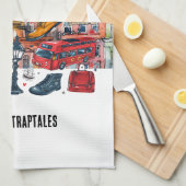 Londen Big Ben Dubbeldeks Bus Westminster Tourist Theedoek (Quarter Fold)