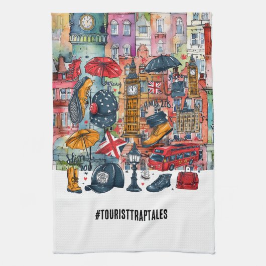 Londen Big Ben Dubbeldeks Bus Westminster Tourist Theedoek (Verticaal)