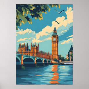 Londen Big Ben Engeland Vintage Reis Kunst Poster