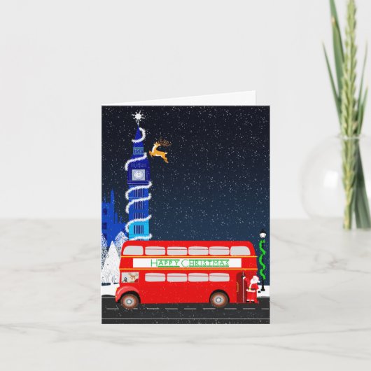 Londen Big Ben met Double Decker Bus Kerstmis Kaart (Voorkant)