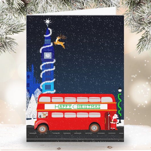Londen Big Ben met dubbeldekkerbus Kerstmis Kaart