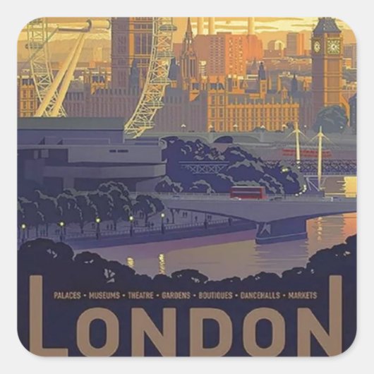  Londen Big Ben Parlement Thames River Vierkante Sticker (Voorkant)