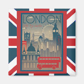 Londen Big Red Bus en andere bezienswaardigheden Magneet (Voorkant)