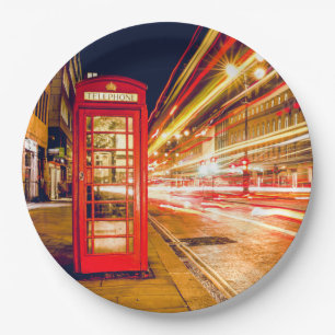 Londen bij nacht met British Red Telephone Box Papieren Bordje