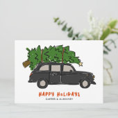 Londen Black Cab Christmas Tree Taxi Business Feestdagenkaart (Staand voorkant)