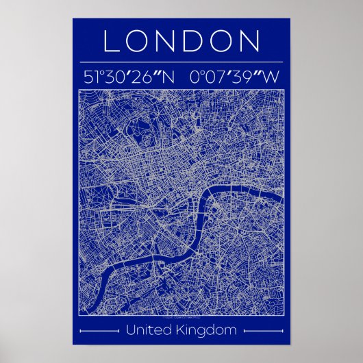 Londen Blueprint Stadkaart Poster Minimal UK (Voorkant)