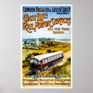 Londen, Brighton en South Coast-spoorweg, vintage Poster