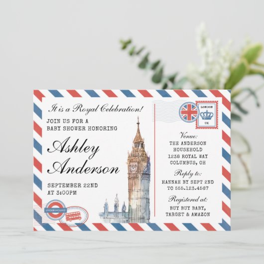 Londen Britse Baby Shower Uitnodiging (Staand voorkant)