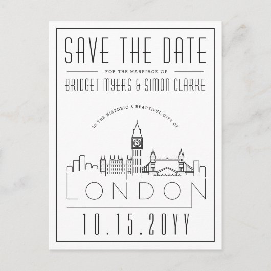 Londen bruiloft | Gestileerde skyline De datum ops Briefkaart (Voorkant)