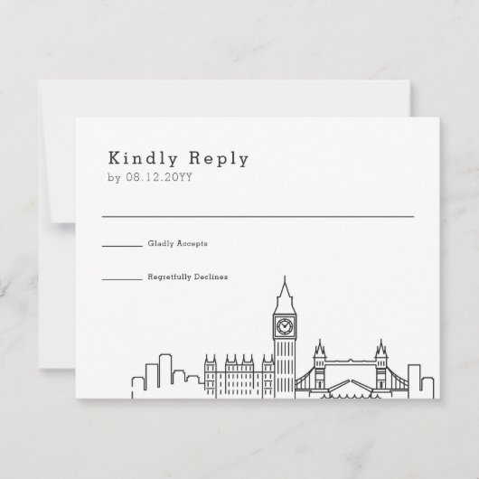Londen bruiloft | Gestileerde Skyline RSVP Kaartje (Voorkant)