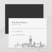 Londen bruiloft | Gestileerde Skyline RSVP Kaartje (Voorkant / Achterkant)