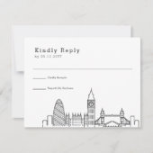 Londen bruiloft | Gestileerde Skyline RSVP Reply K (Voorkant)