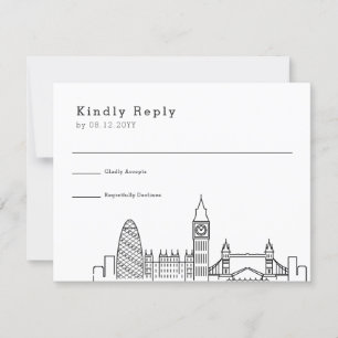Londen bruiloft   Gestileerde Skyline RSVP Reply K Kaartje