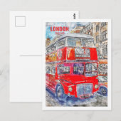 Londen Bus Engeland Beroemde Reisplaats Waterverf Briefkaart (Voorkant / Achterkant)