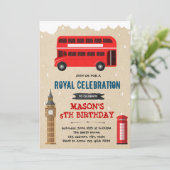 Londen bus verjaardag thema uitnodiging (Staand voorkant)