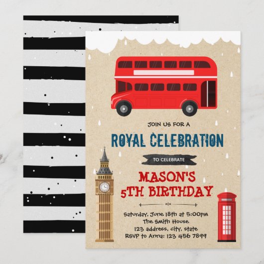 Londen bus verjaardag thema uitnodiging (Voorkant / Achterkant)