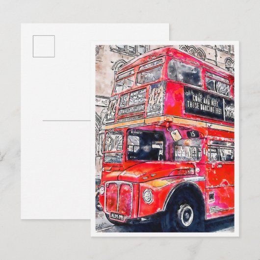 Londen Bus vintage reis waterverf Briefkaart (Voorkant / Achterkant)