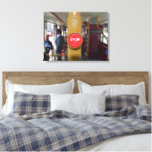 Londen bushalte knop uitzicht canvas afdrukken (Insitu (Slaapkamer))