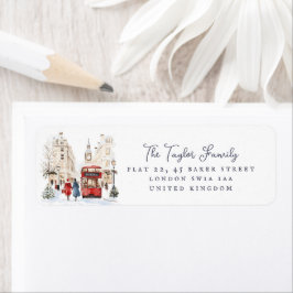 Londen Christmas Waterverf City Scene Adres Etiket