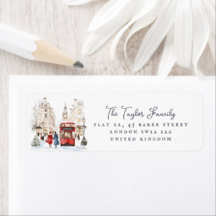 Londen Christmas Waterverf City Scene Adres Etiket
