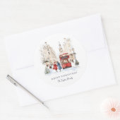 Londen Christmas Waterverf City Scene Ronde Sticker (Envelop)