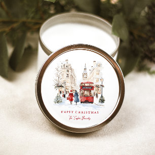 Londen Christmas Waterverf City Scene Ronde Sticker