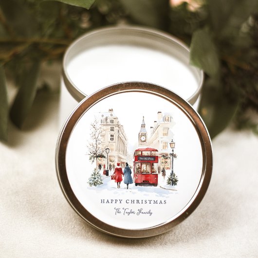 Londen Christmas Waterverf City Scene Ronde Sticker