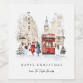 Londen Christmas Waterverf City Scene Wijn Etiket (Enkel label)