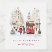 Londen Christmas Waterverf City Scene Wijn Etiket (Enkel label)