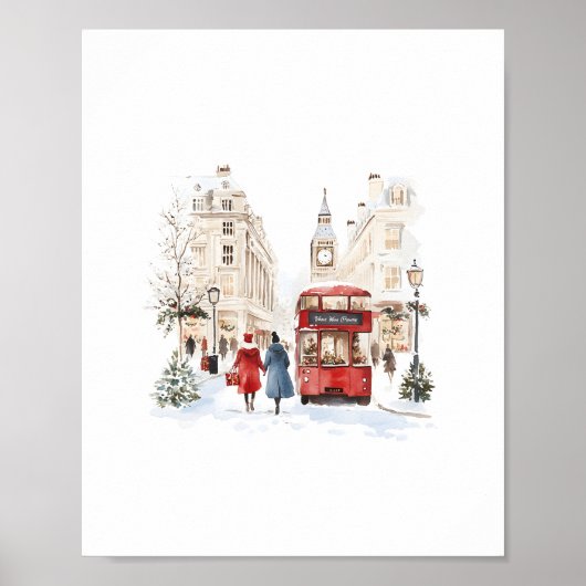 Londen Christmas Waterverf Cityscape Poster (Voorkant)