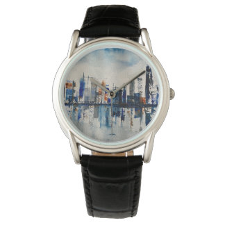 Londen City Skyline Abstract Schilderij Poster Pos Horloge