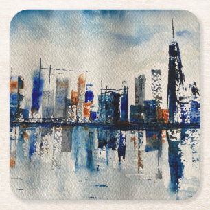 Londen City Skyline Abstract Schilderij Poster Pos Kartonnen Onderzetters