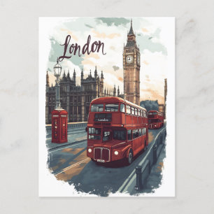 Londen CityScape met Double-Decker Bus & Big Ben Briefkaart