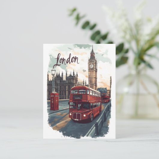 Londen CityScape met Double-Decker Bus & Big Ben Briefkaart (Staand voorkant)