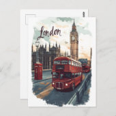 Londen CityScape met Double-Decker Bus & Big Ben Briefkaart (Voorkant / Achterkant)
