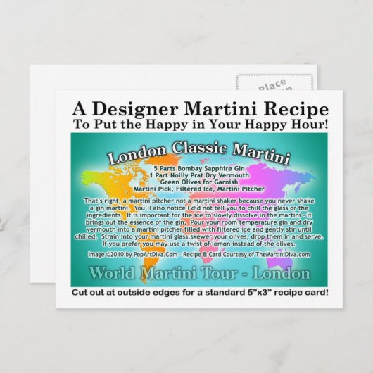 Londen Classic Gin Martini Recept Briefkaart (Voorkant / Achterkant)