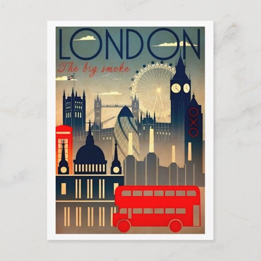 Londen de grote rook reizen vakantie retro briefkaart (Voorkant)