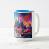 Londen De Grote Rook Skyline Tweekleurige Koffiemok (Voorkant rechts)