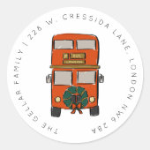 Londen Double Decker Bus Christmas Return Adres Ronde Sticker (Voorkant)