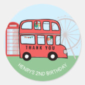 Londen Double Decker Bus Kids Verjaardag Sticker (Voorkant)