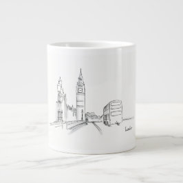 Londen Eenvoudige Tekening Zwart en Wit Grote Koffiekop