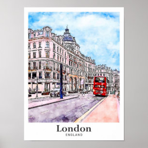 Londen Engeland Art Travel Waterverf Hand getekend Poster