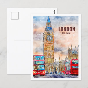 Londen Engeland Beroemde Travel Waterverf Sketch Briefkaart