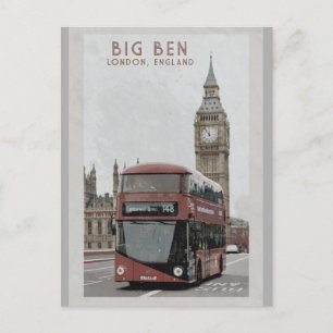 Londen Engeland Big Ben Red Bus Travel Briefkaart